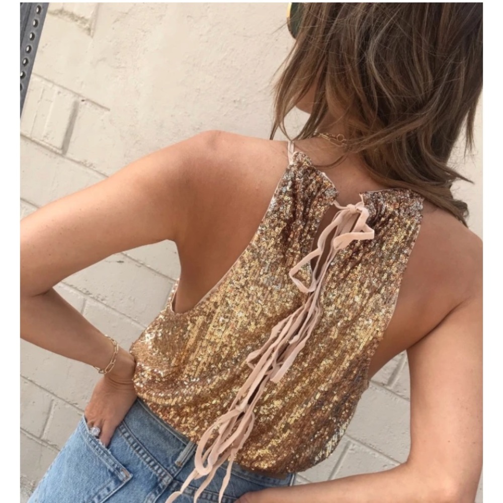 NWT Free People “lights out” Sequin Halter top